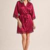 Ella Burgundy Red Lace Satin Robe mother of the bride dress on model