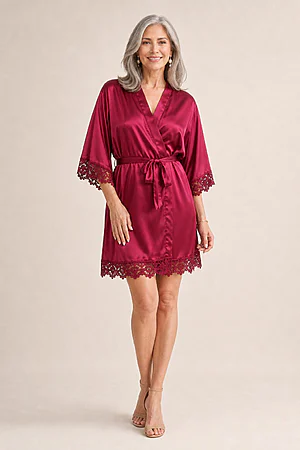 Ella Burgundy Red Lace Satin Robe