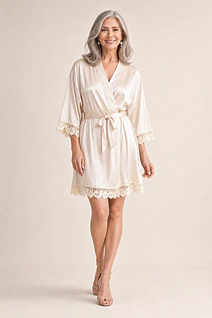 Ella Champagne Lace Satin Robe