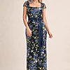 Embroidered Floral Cap Sleeve Column in Navy Multi Gown by Adrianna Papell mother of the bride dress on model