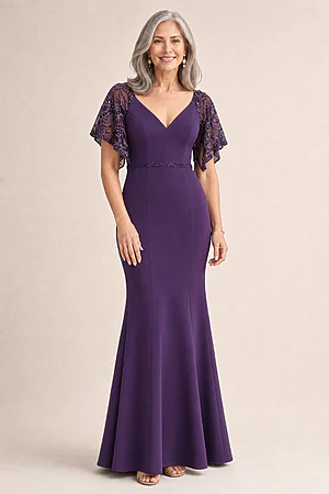 Esme Lace Sleeve Purple Gown by Dressology