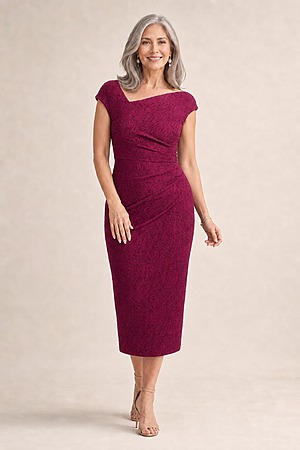 Fay Cocktail Dress by Trellis Lane in Wine mother of the bride dress on model