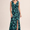 Floral Jacquard Shawl Collar Gown In Navy Multi by Adrianna Papell mother of the bride dress on model
