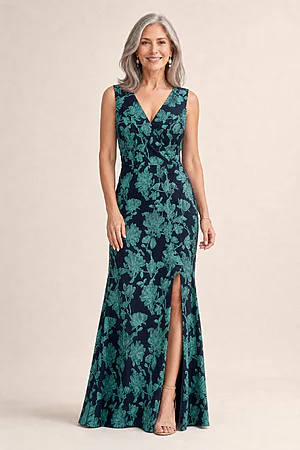 Floral Jacquard Shawl Collar Gown In Navy Multi by Adrianna Papell