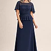 Francesca Navy Beaded Dress with Sculpted Elegance Detail by Trellis Lane mother of the bride dress on model