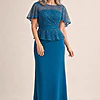 Francesca Teal Beaded Dress with Sculpted Elegance Detail by Trellis Lane mother of the bride dress on model