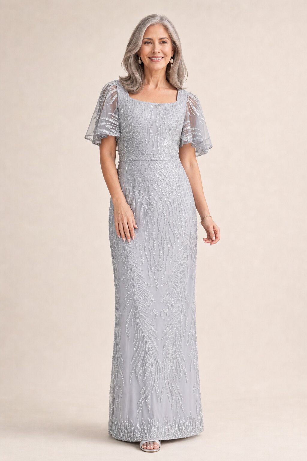 Georgia Beaded Silver Dress Refined Sparkle with Elegant Movement by Trellis Lane