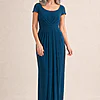 Gloria Cap Sleeve Dress by Tania Olsen - Teal mother of the bride dress on model