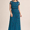 Jasmine Beaded Blouson Teal Gown With Sheer Short Sleeves by Adrianna Papell mother of the bride dress on model