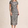 Jazz Sequin Midi Gunmetal Dress Polished Shimmer with Effortless Comfort by Trellis Lane mother of the bride dress on model