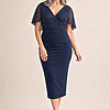 Joyce Beaded Mid-Length Navy Dress Soft Refined Silhouette by Trellis Lane mother of the bride dress on model