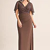 Joyce Beaded Pencil Chocolate Dress with a Sculpted Silhouette by Trellis Lane mother of the bride dress on model
