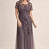 Julia Floral Beaded Gown Adrianna Papell - Moonscape mother of the bride dress on model