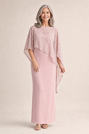 June Blush Dress Soft Sparkle in a Fluid Silhouette by Trellis Lane mother of the bride dress on model