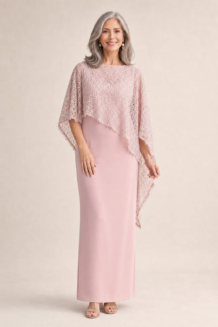 June Blush Dress Soft Sparkle in a Fluid Silhouette by Trellis Lane mother of the bride dress on model