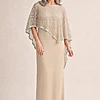 June Champagne Dress Soft Sparkle in a Fluid Silhouette by Trellis Lane mother of the bride dress on model