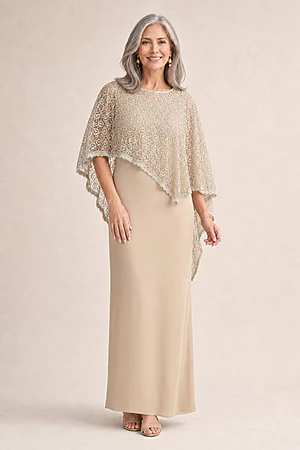 June Champagne Dress Soft Sparkle in a Fluid Silhouette by Trellis Lane