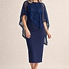 June Midi Soft Sequin Lace Navy Gown by Trellis Lane mother of the bride dress on model