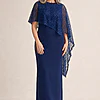 June Navy Dress Soft Sparkle in a Fluid Silhouette by Trellis Lane mother of the bride dress on model