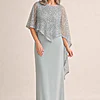 June Sequin Overlay Gown by Trellis Lane in Seamist Green mother of the bride dress on model