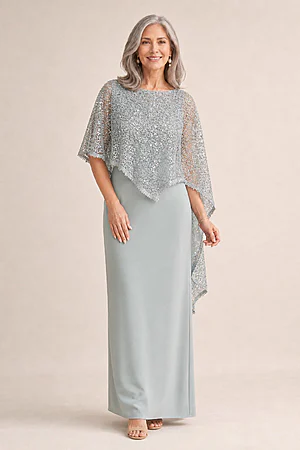 June Sequin Overlay Gown by Trellis Lane in Seamist Green
