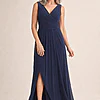 Kalani Draped Jersey Dress by Tania Olsen - Dusty Indigo mother of the bride dress on model