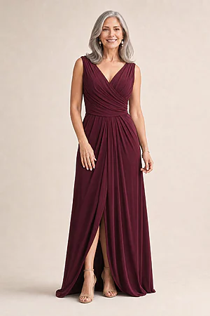 Kalani Draped Jersey Dress by Tania Olsen - Wine