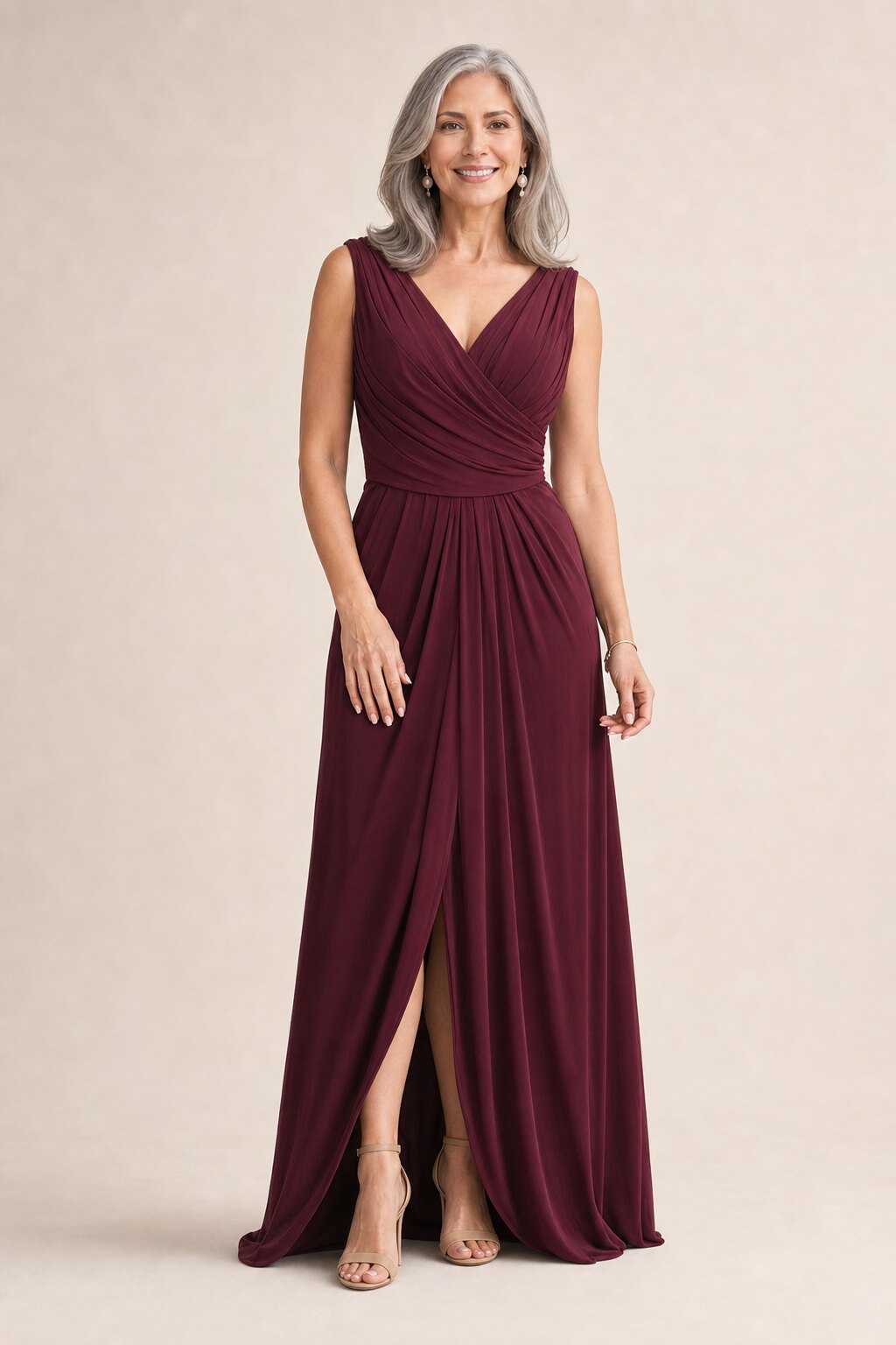 Kalani Draped Jersey Dress by Tania Olsen - Wine