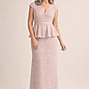 Kikki Beaded Blush Gown Sculpted Elegance with Artful Detail by Trellis Lane mother of the bride dress on model