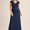 Kikki Beaded Navy Gown Sculpted Elegance with Artful Detail by Trellis Lane mother of the bride dress on model