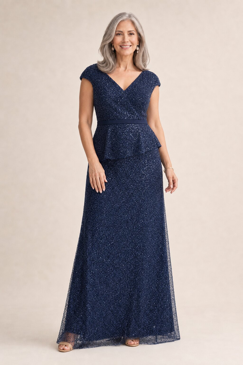 Kikki Beaded Navy Gown Sculpted Elegance with Artful Detail by Trellis Lane