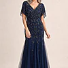 Laurie Mermaid Beaded Navy Mother of the Bride & Groom Dress mother of the bride dress on model