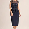 Leia Midi Peplum Gown by Trellis Lane in Navy mother of the bride dress on model