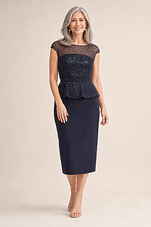Leia Midi Peplum Gown by Trellis Lane in Navy