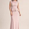 Leia Peplum Blush Gown Graceful Beading with Refined Shape by Trellis Lane mother of the bride dress on model