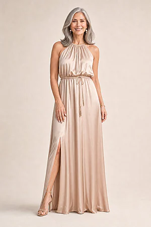 Linden Satin Gown by Tania Olsen - Champagne