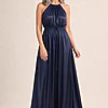 Linden Satin Gown by Tania Olsen - Midnight Blue mother of the bride dress on model