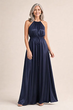 Linden Satin Gown by Tania Olsen - Midnight Blue