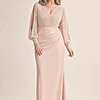Lois Long Sleeve Beaded Gown by Trellis Lane in Blush mother of the bride dress on model