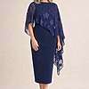 Lorelei Navy Midi Layered Texture with Metallic Detail by Trellis Lane mother of the bride dress on model