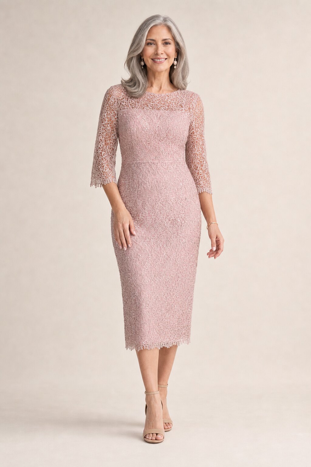 Lotta Sequin Cocktail Midi Blush Gown by Trellis Lane