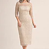 Lotta Sequin Cocktail Midi Champagne Gown by Trellis Lane mother of the bride dress on model