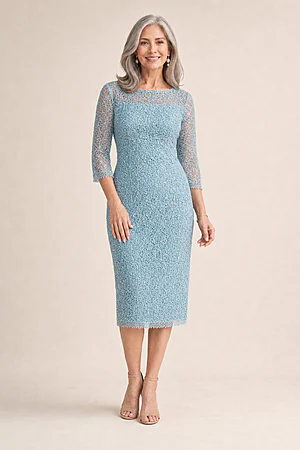 Lotta Sequin Cocktail Midi Light Blue Gown by Trellis Lane