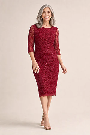 Lotta Sequin Cocktail Midi Wine Gown by Trellis Lane