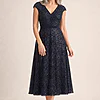 Mackenzie Cocktail Gown by Trellis Lane in Navy mother of the bride dress on model