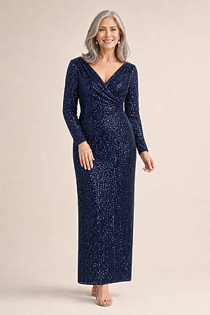 Madonna Sequin Evening Gown by Tania Olsen - Navy Blue