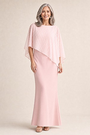 Mannie Blush Textured Elegant Dress by Trellis Lane mother of the bride dress on model