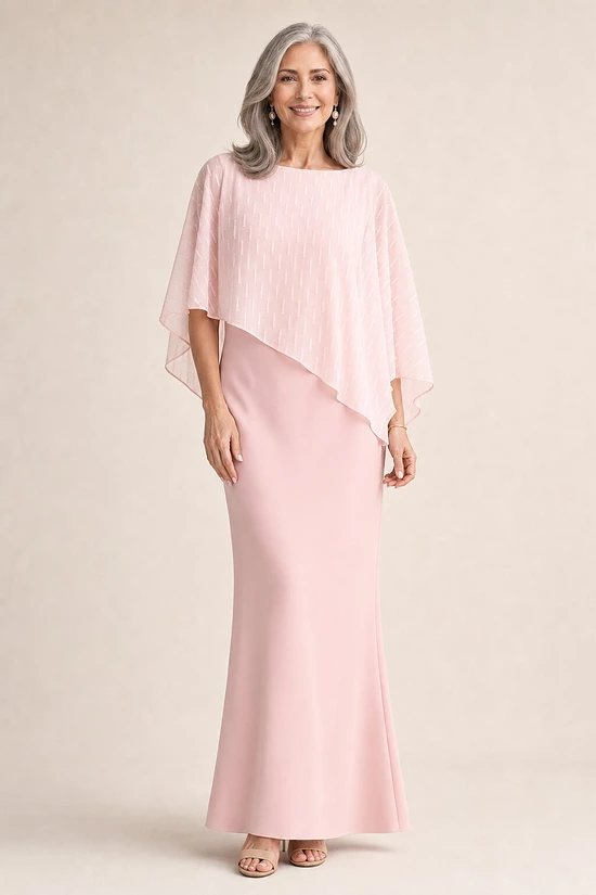 Mannie Blush Textured Elegant Dress by Trellis Lane mother of the bride dress on model