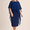 Mannie Navy Midi Dress with Metallic Shine by Trellis Lane mother of the bride dress on model