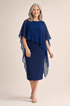Mannie Navy Midi Dress with Metallic Shine by Trellis Lane